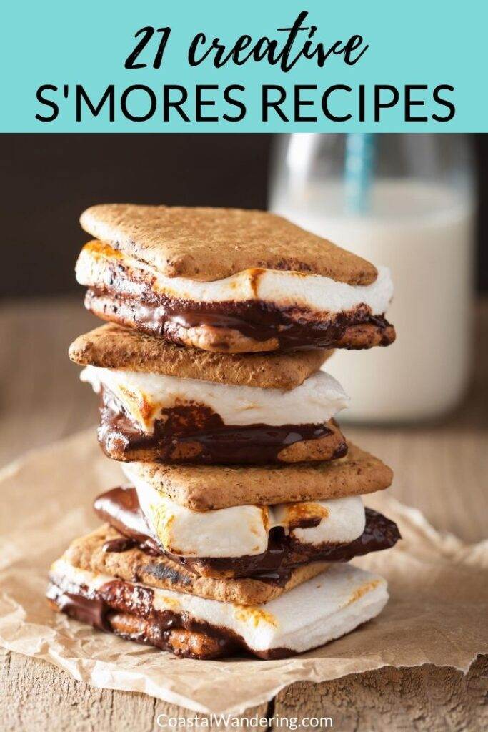 21 creative s'mores recipes - s'mores stack with graham crackers, toasted marshmallow and melted chocolate