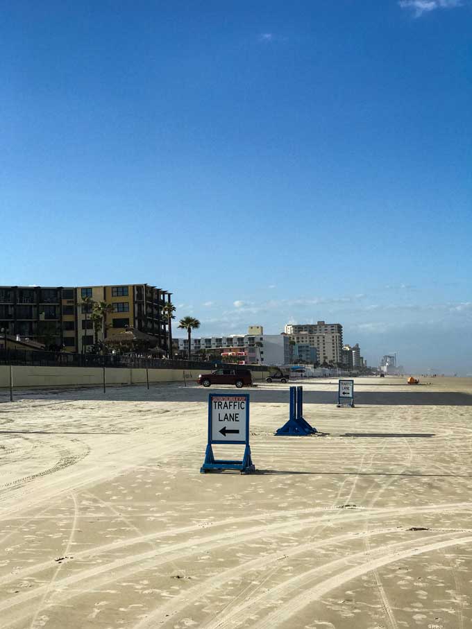 Traffic lane on the beach in Daytona Beach, FL.