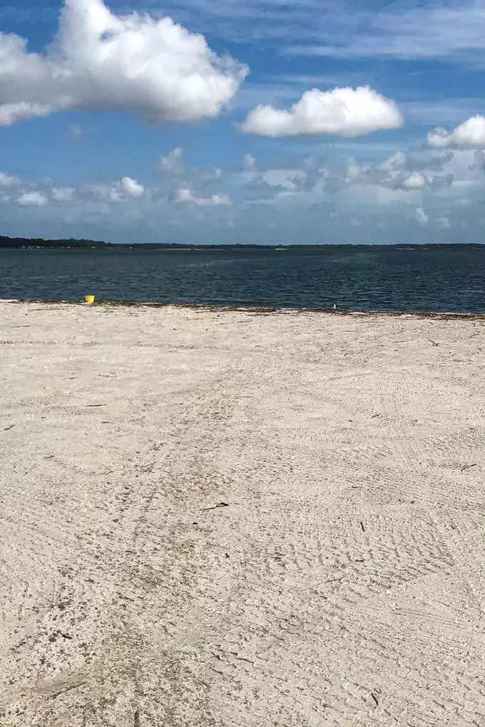 Tire tracks at The Sands Beach in Port Royal, South Carolina
