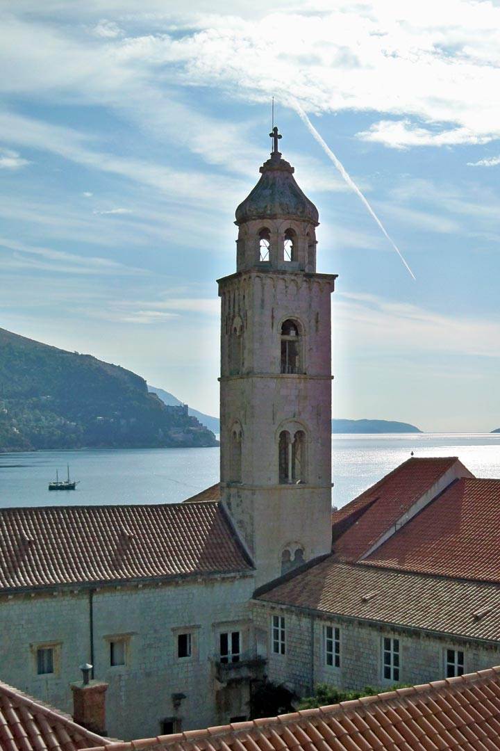 City wall, tower and harbor in Dubrovnik, Croatia