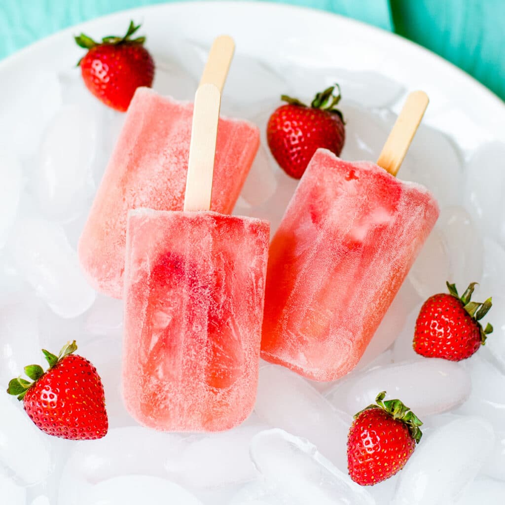 Strawberry rose wine popsicles