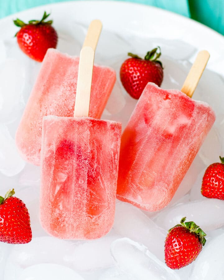 Strawberry rose wine popsicles