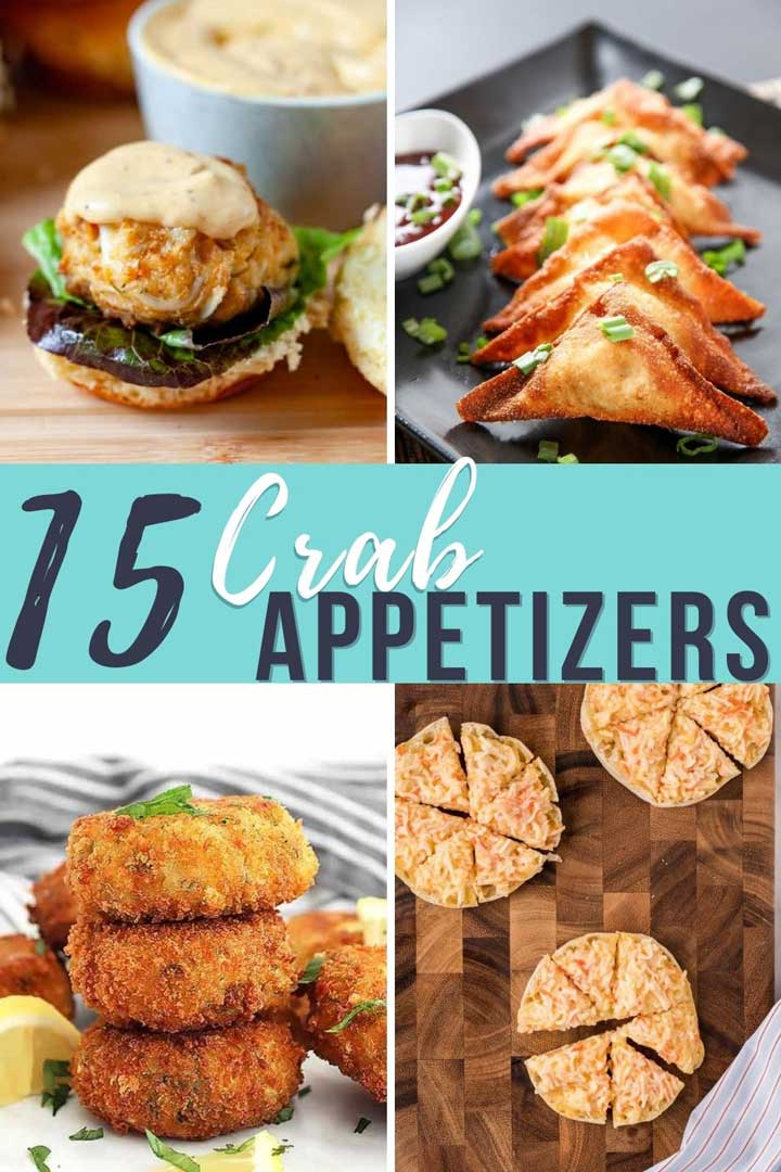 15 crab appetizers - sliders, crab rangoon, mini crab cakes, flat bread pizza