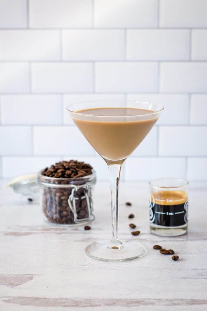 Coffee beans, Baileys cocktail, shot of espresso