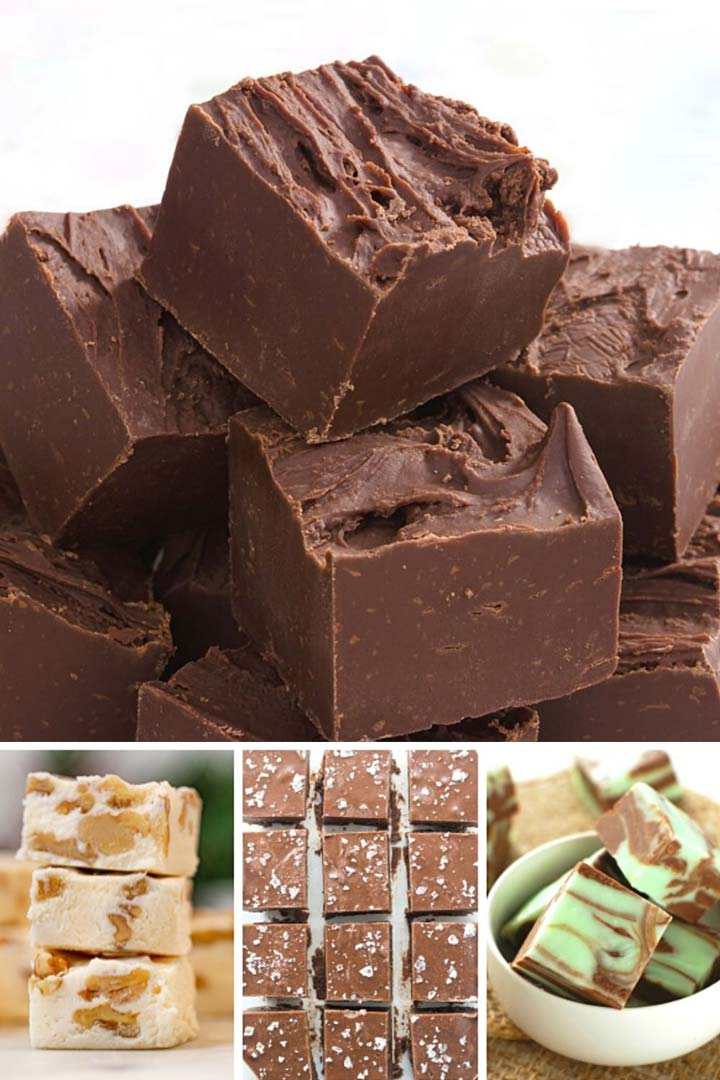 Chocolate fudge, nut fudge, mint fudge