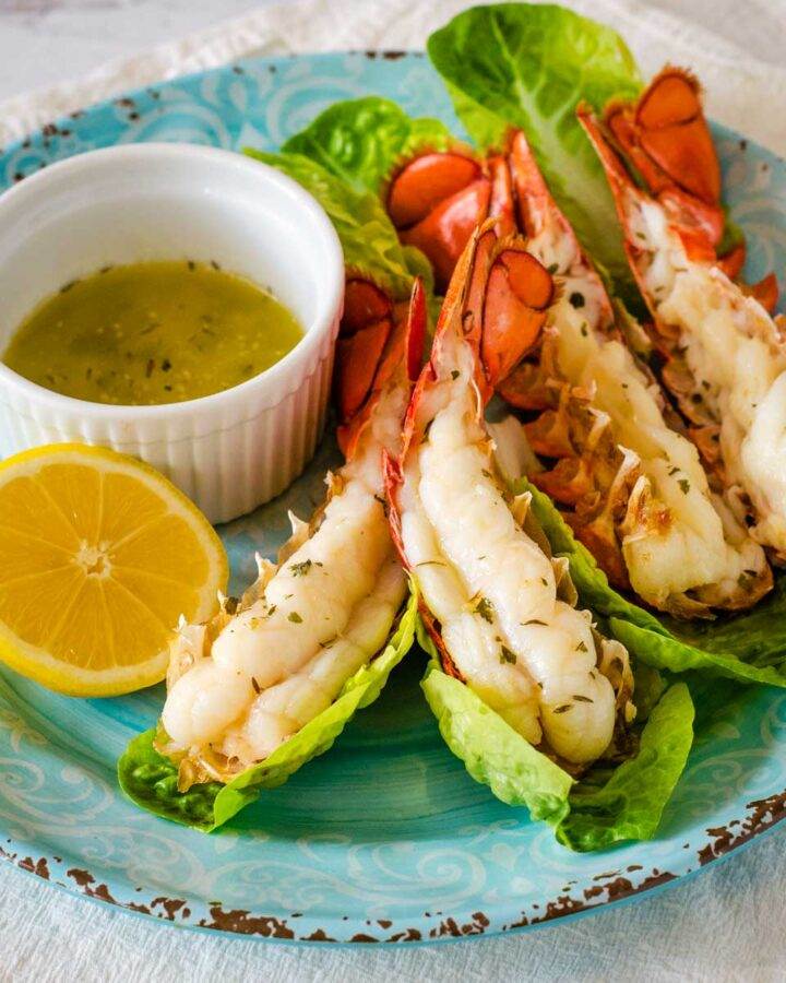 Air fryer lobster tails with herb garlic butter and lemon