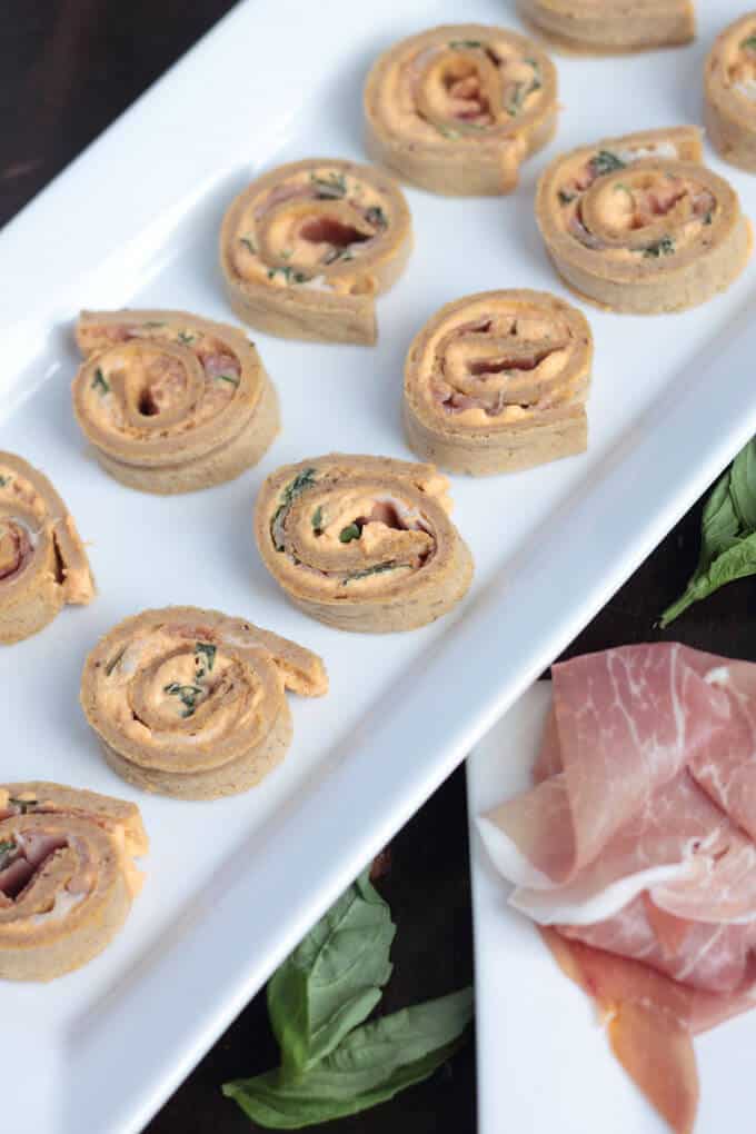 Plantain pinwheels with a creamy prosciutto filling