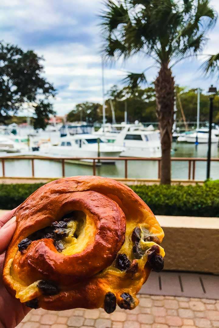 Breakfast pastry and Hilton Head Shelter Cove Marina