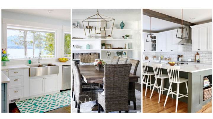 Farmhouse sink, dining area, kitchen island