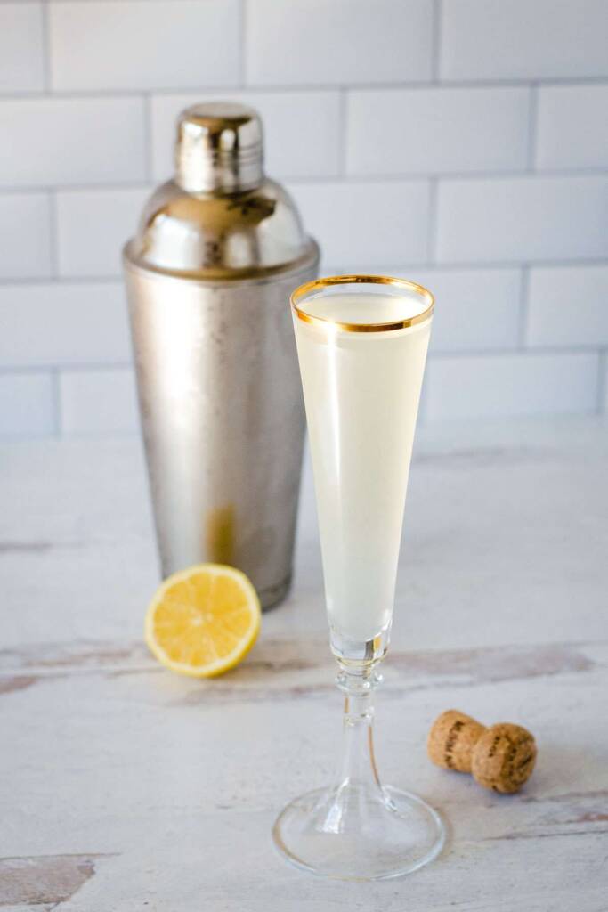 French 76 cocktail with lemon