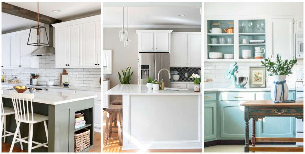 Green, gray and blue painted kitchens