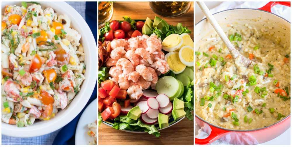 Lobster pasta and salad