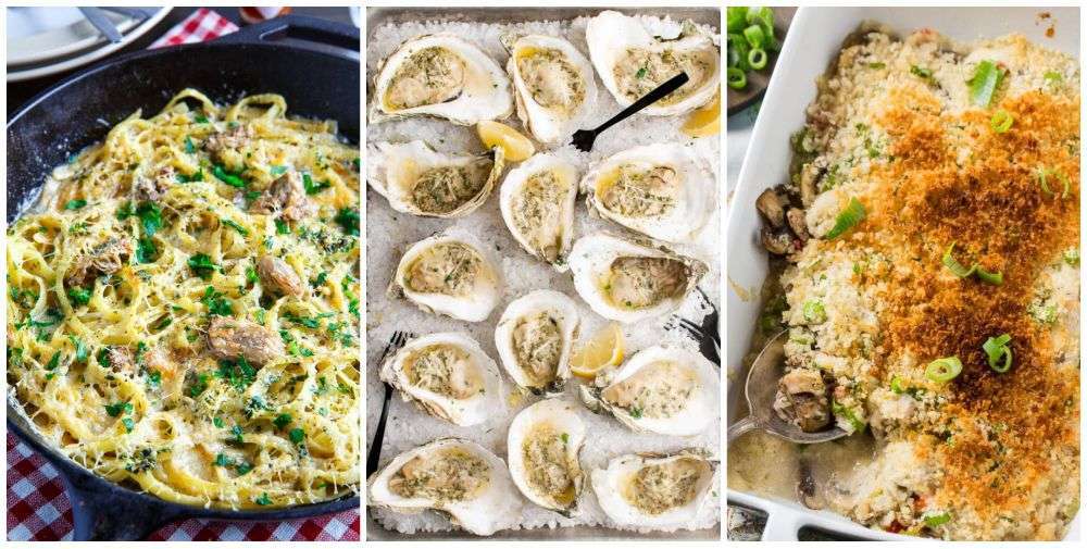 Pasta, on the half shell and baked oysters