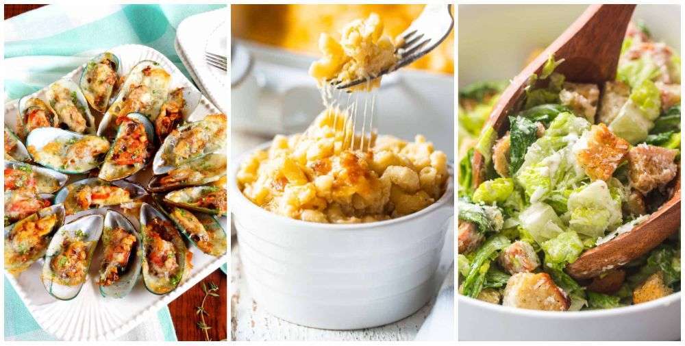 Oysters, mac and cheese, salad