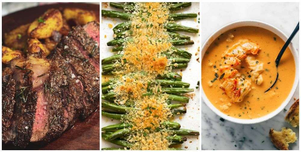 Steak, green beans, soup