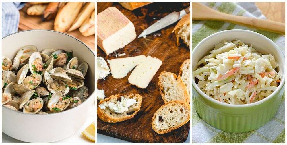 Oysters, bread, coleslaw