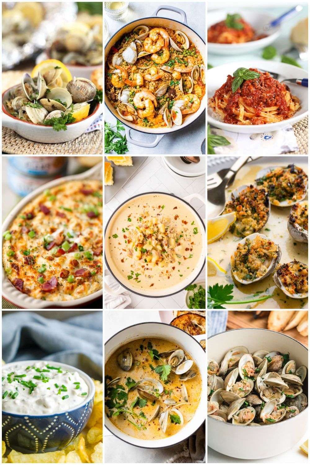 Collage of dishes with clams