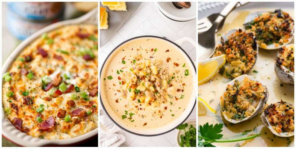 Baked clam dishes, chowder