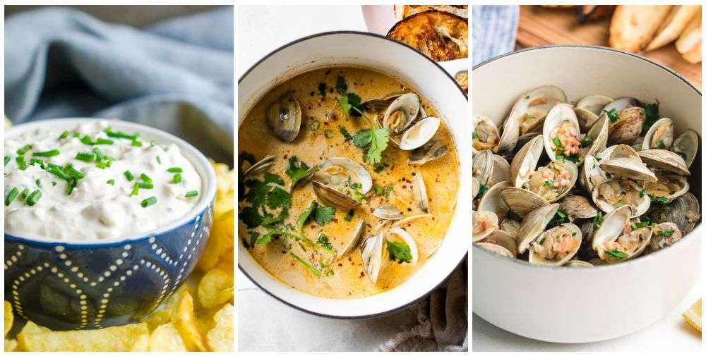 Clam dip, soup, steamed clams
