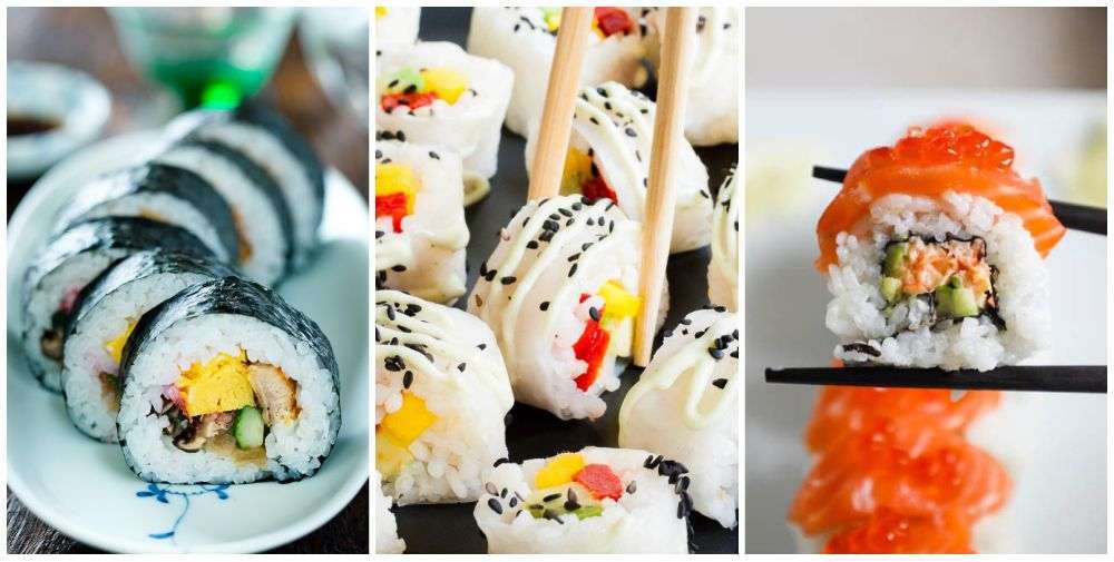 Sushi rolls with chopsticks