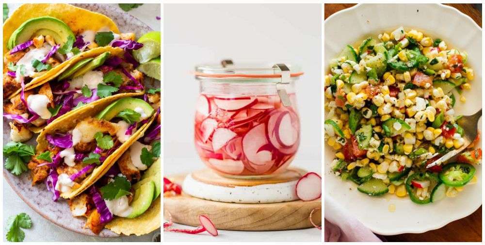 Tacos, radishes, corn salad