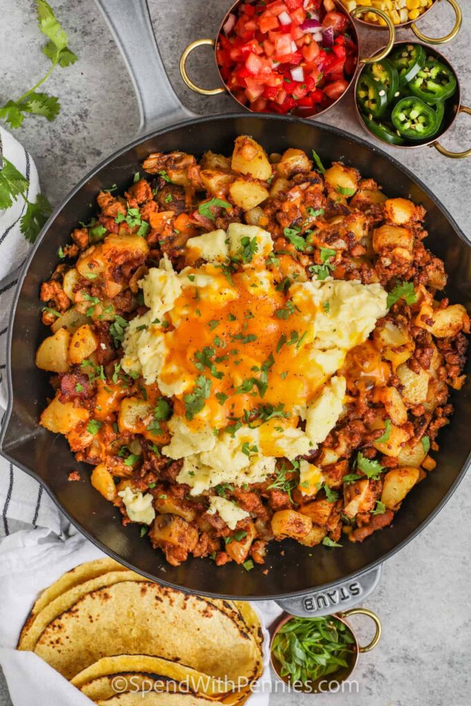 Chorizo hash in skillet