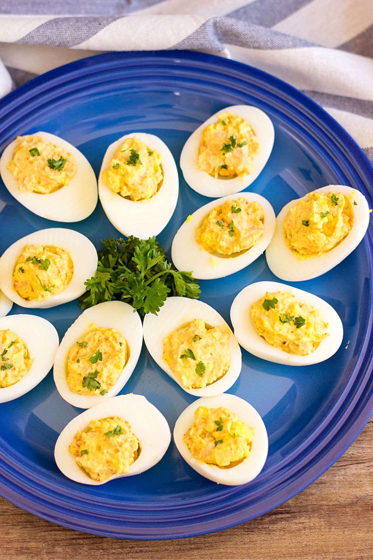 Plate of shrimp deviled eggs