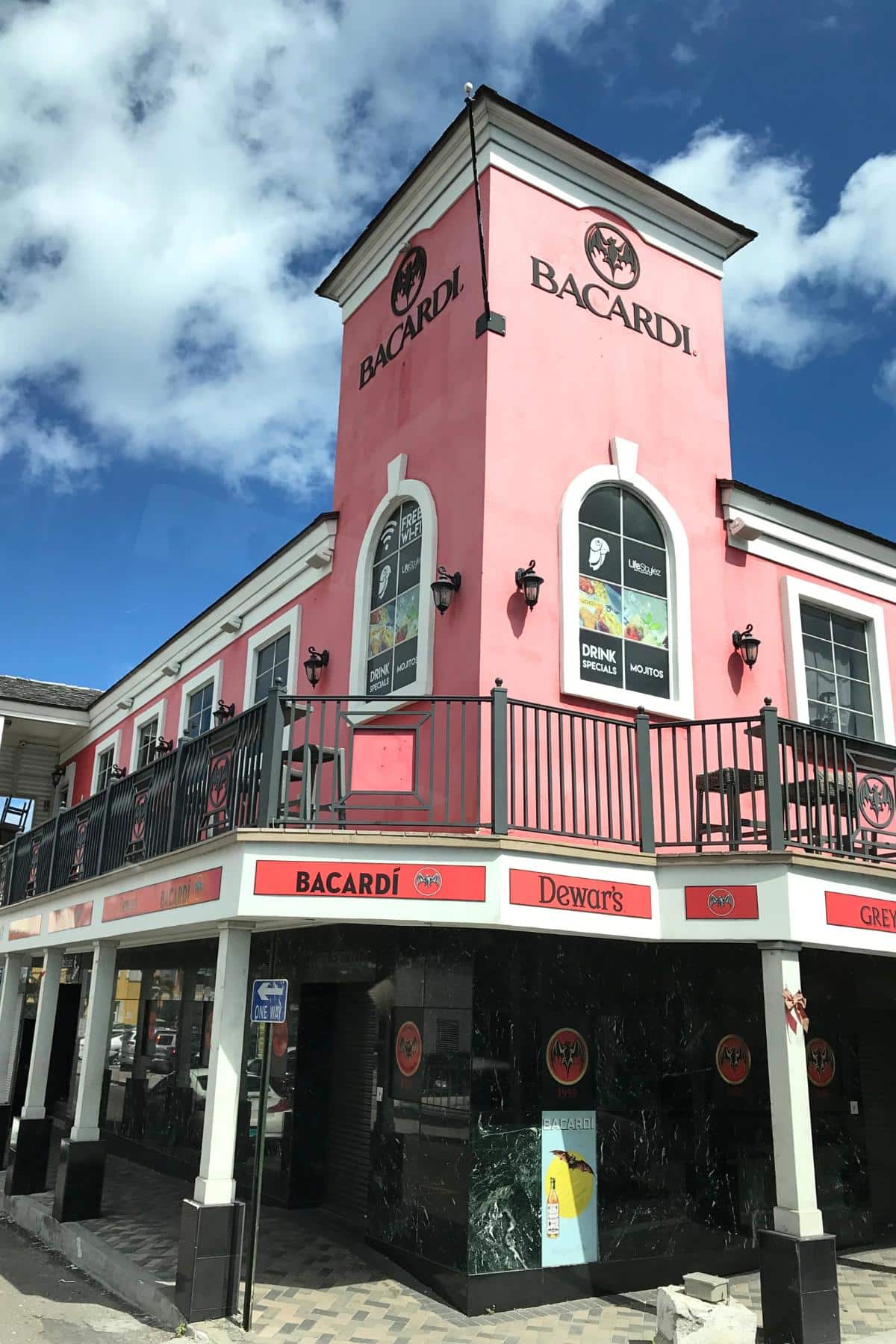 Nassau, Bahamas street view with Bacardi building