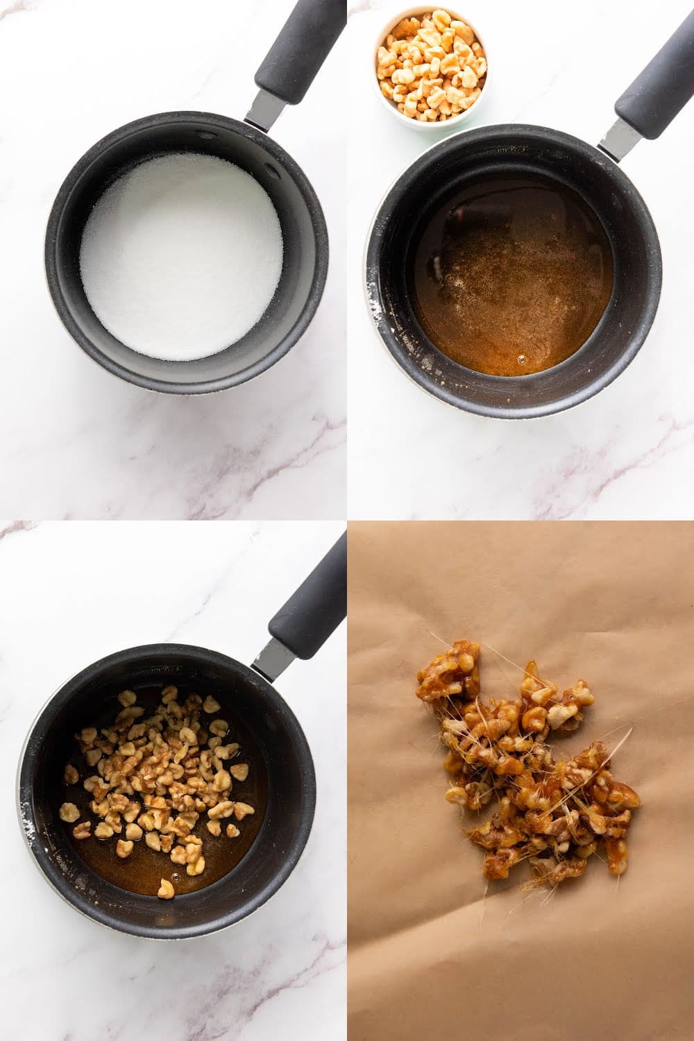 Caramelizing nuts step-by-step photos.