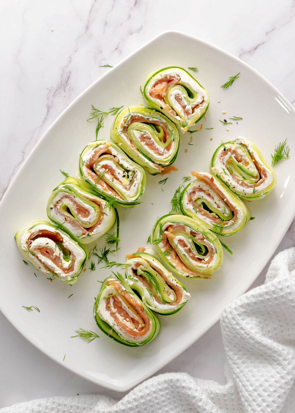 Salmon and cream cheese pinwheels.