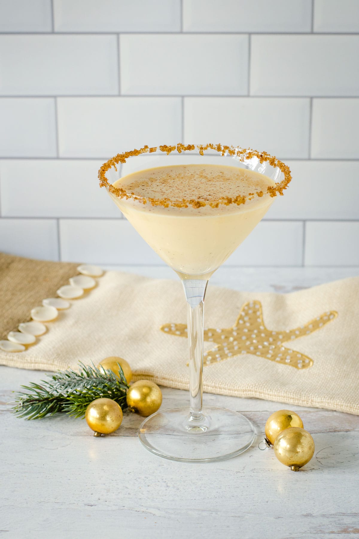 Eggnog martini with Christmas decorations