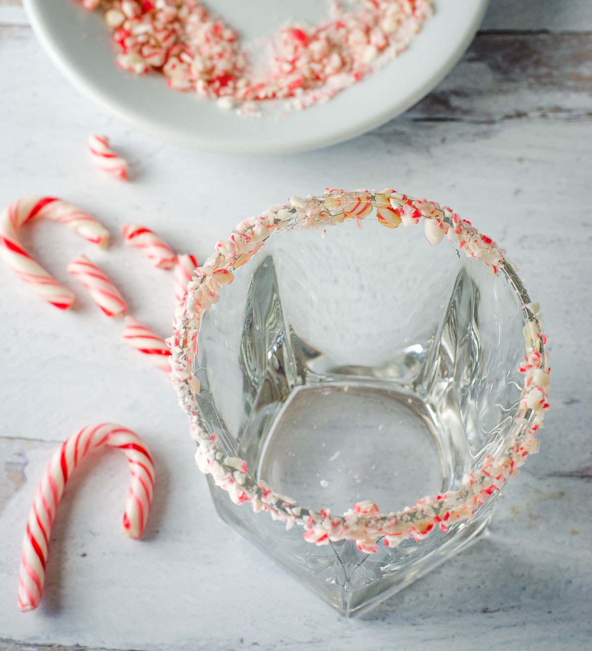 Glass with crushed candy cane rim.