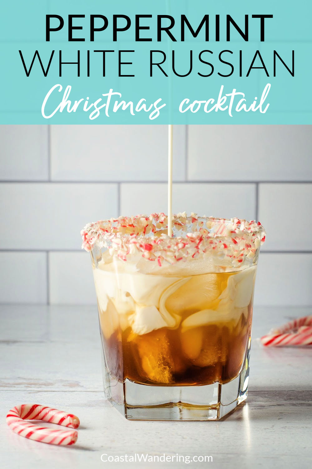 Peppermint white Russian Christmas cocktail.