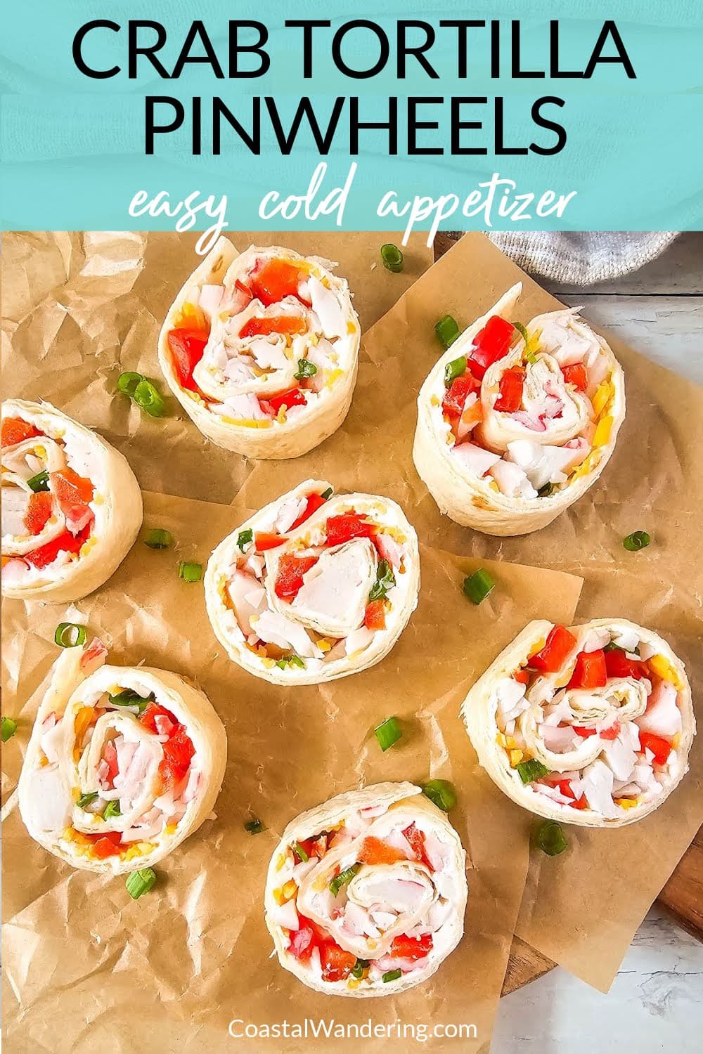 Crab tortilla pinwheels easy cold appetizer.