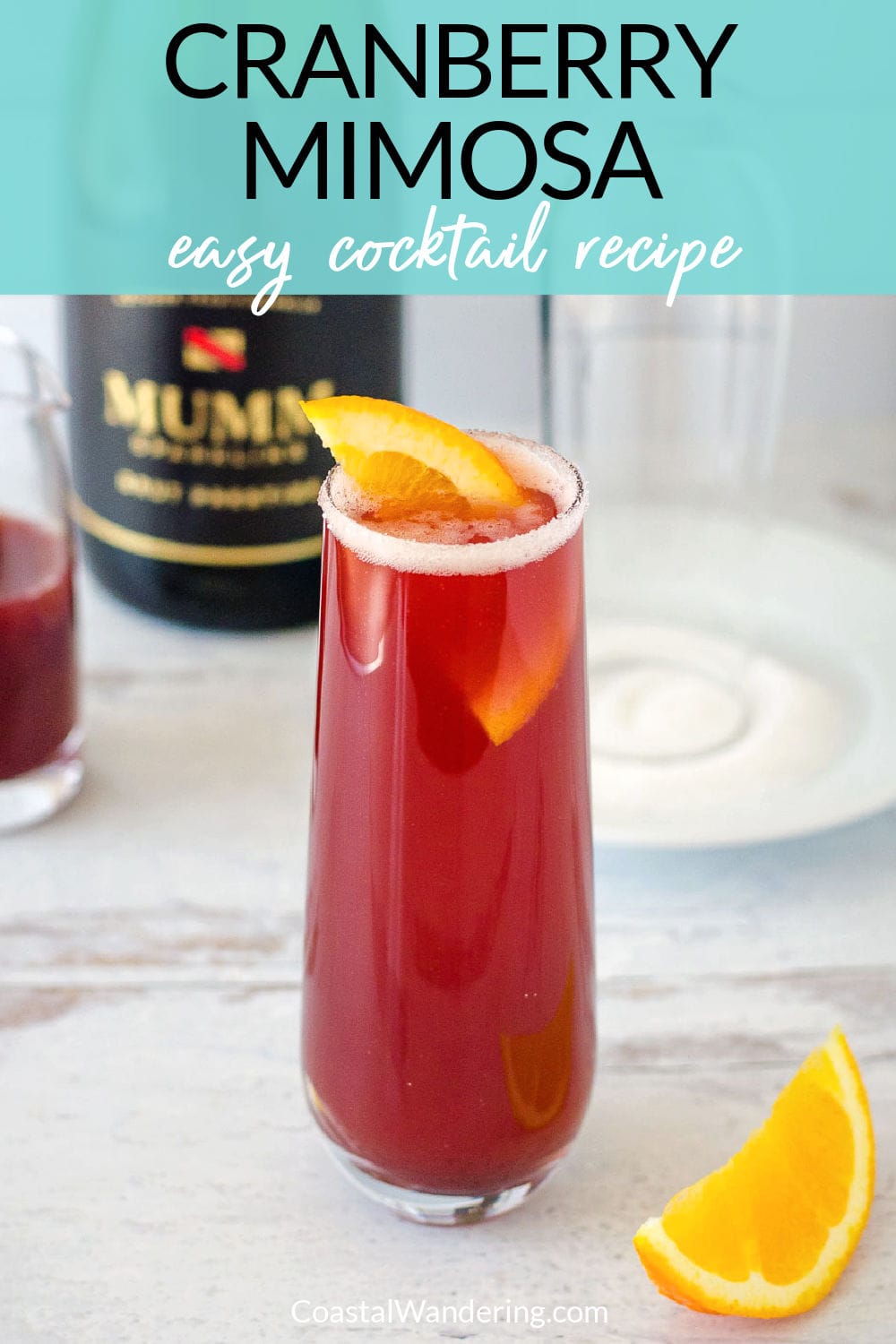 Cranberry mimosa easy cocktail recipe.