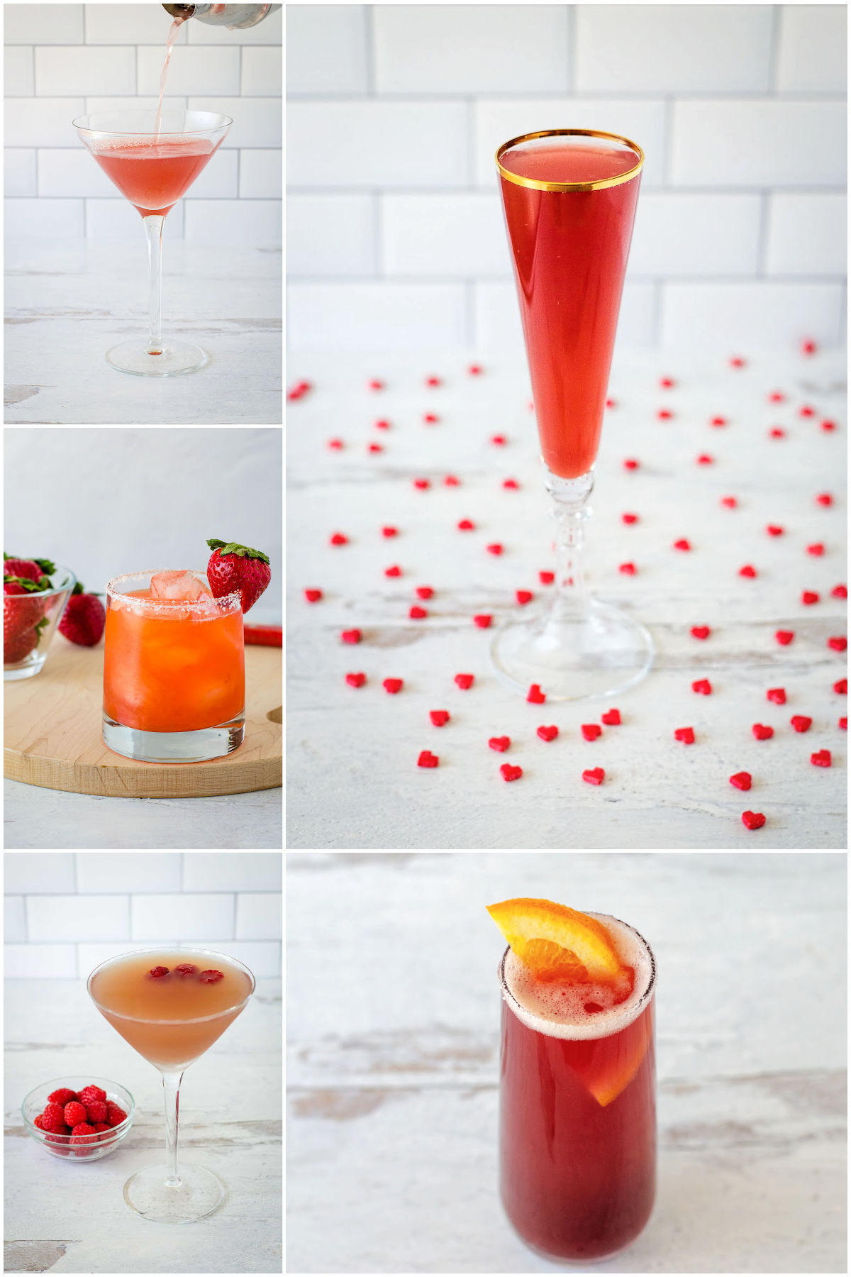 Pink and red cocktails collage.