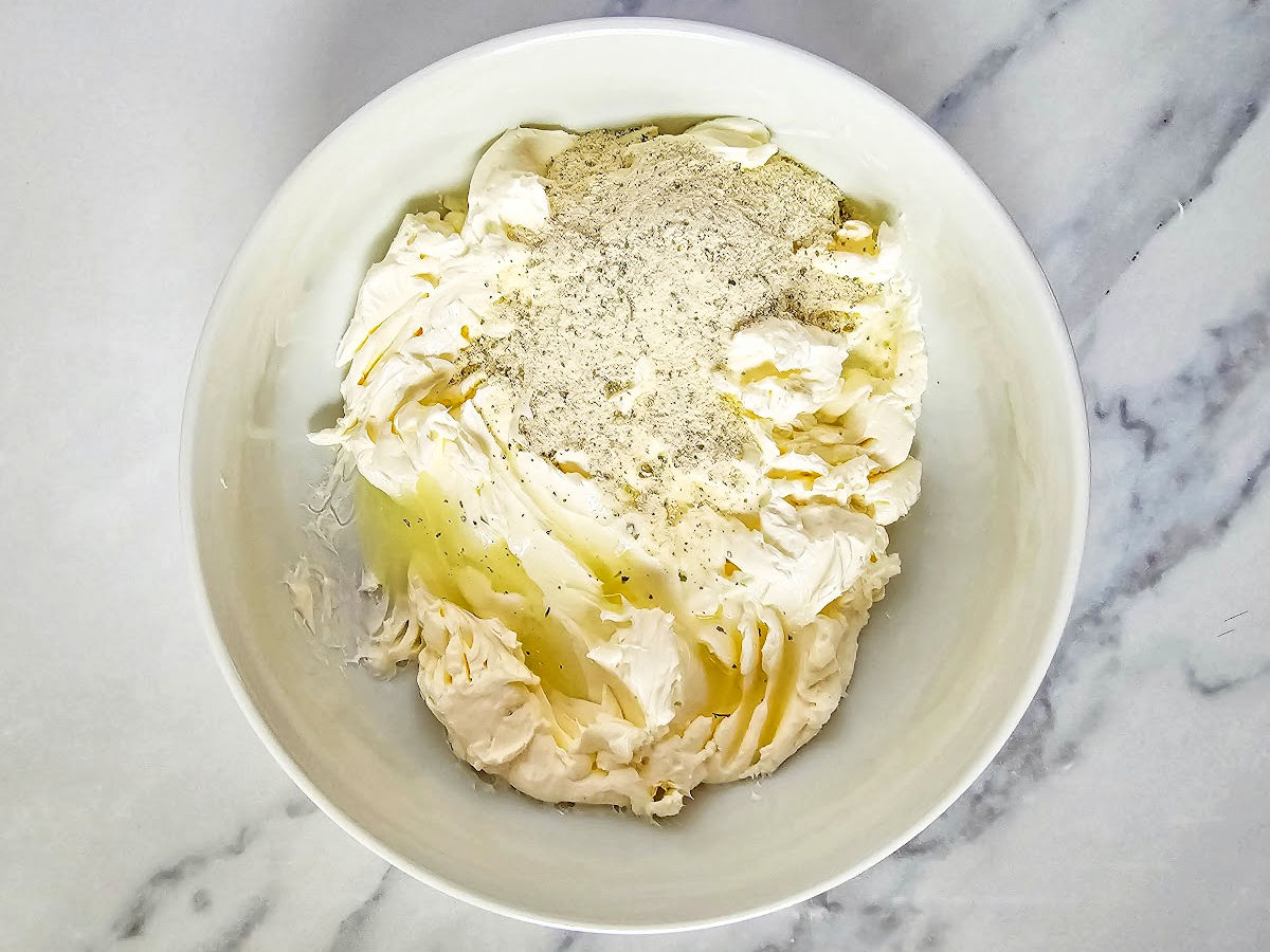 Filling ingredients in bowl.