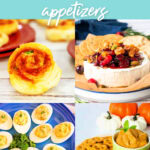 15 easy Thanksgiving appetizers pinwheels, cranberry brie, shrimp deviled eggs, and pumpkin dip.