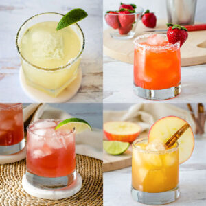 Fresh margaritas with lime, strawberry, cranberry and apple cider.