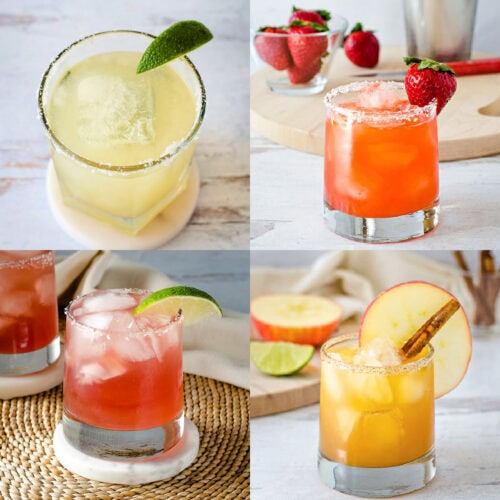 Fresh margaritas with lime, strawberry, cranberry and apple cider.