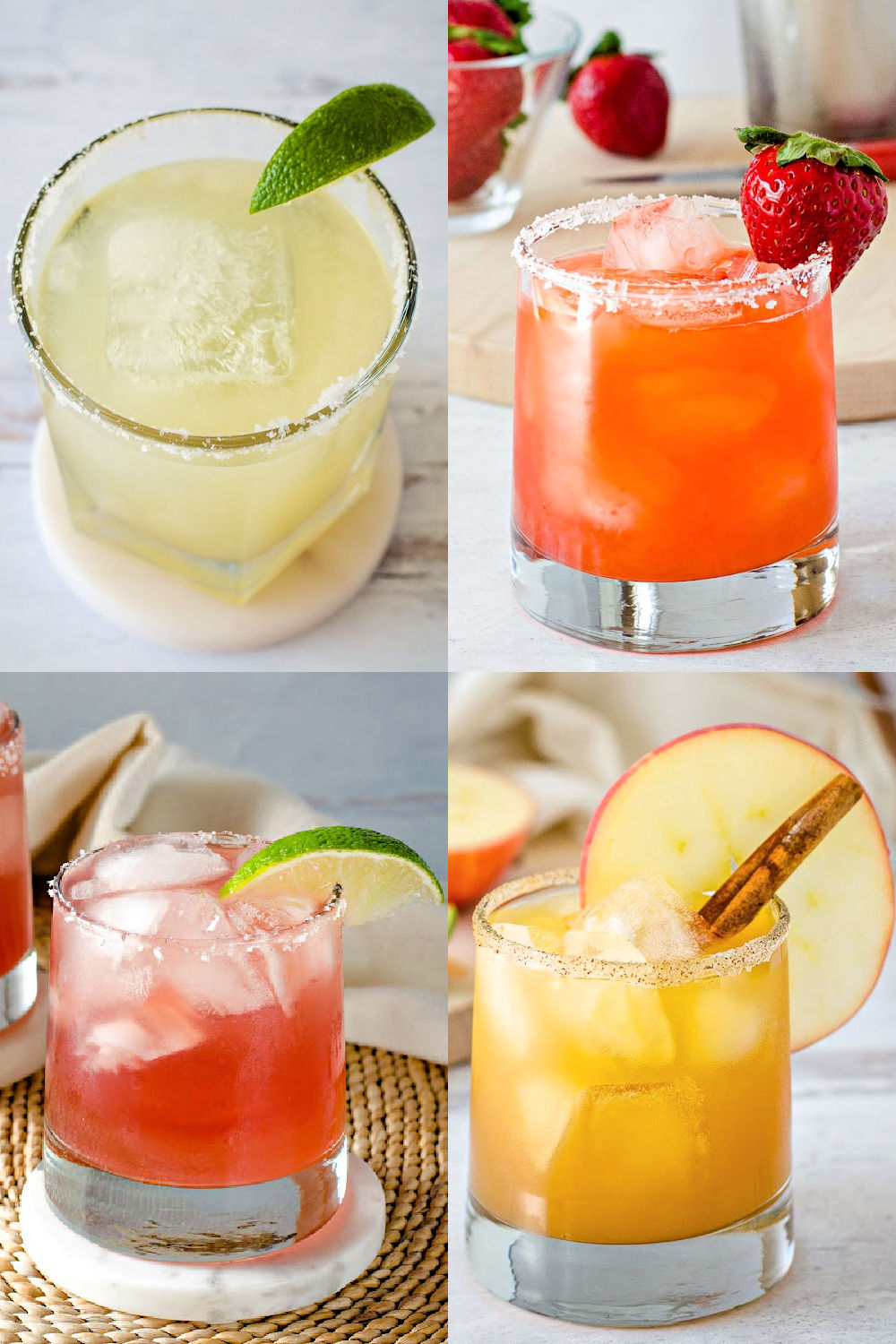 Classic, strawberry, cranberry and apple fresh margaritas.