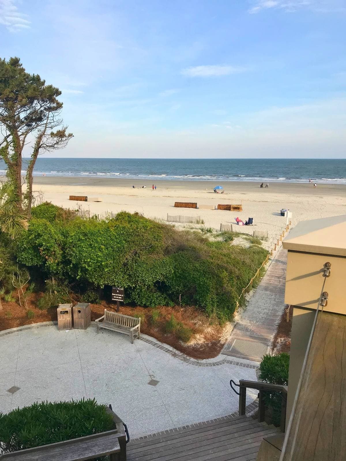 View of the beach from the second floor deck of Ocean Lounge in Sea Pines Beach Club.