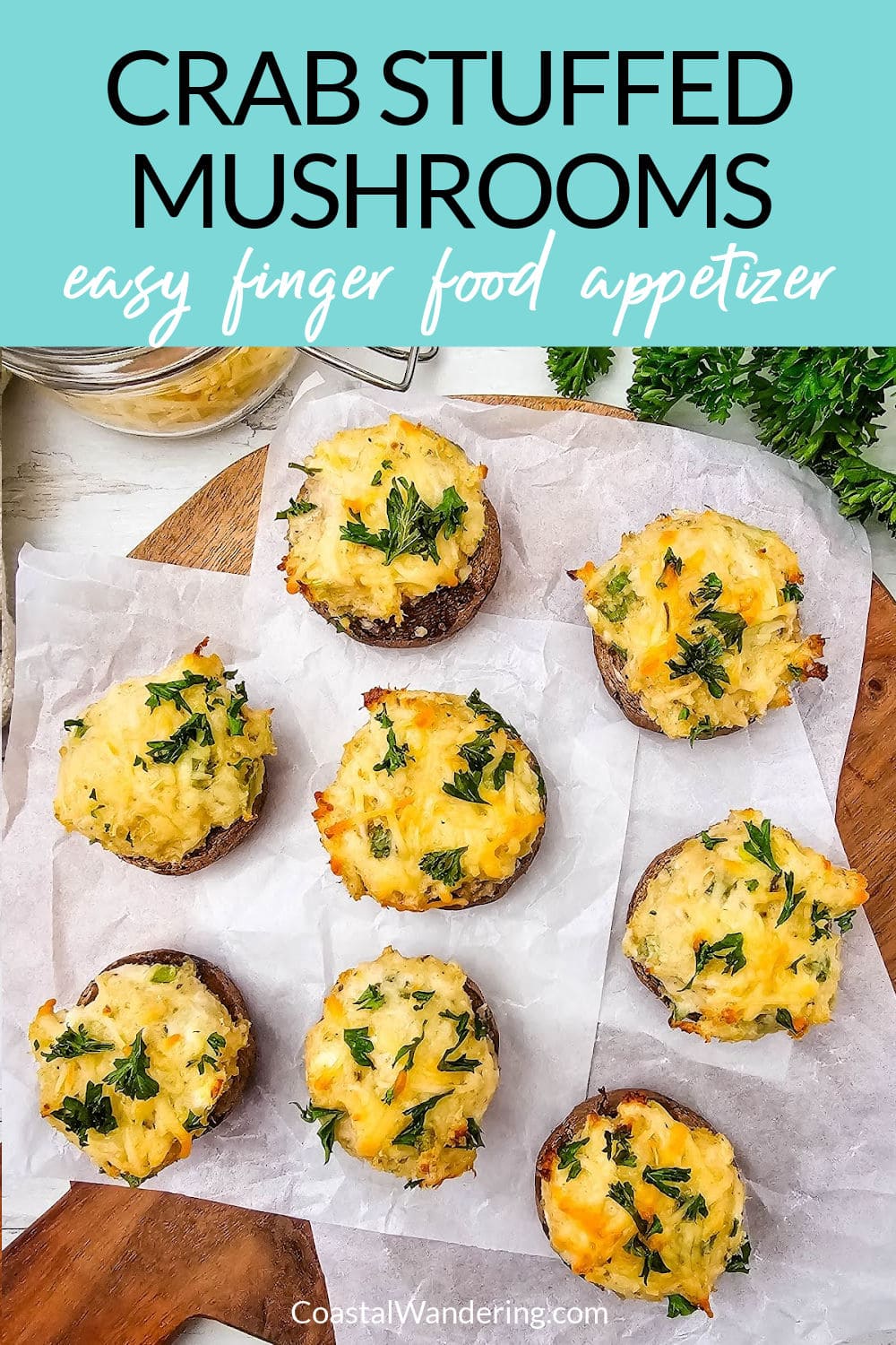Crab stuffed mushrooms easy finger food appetizer.
