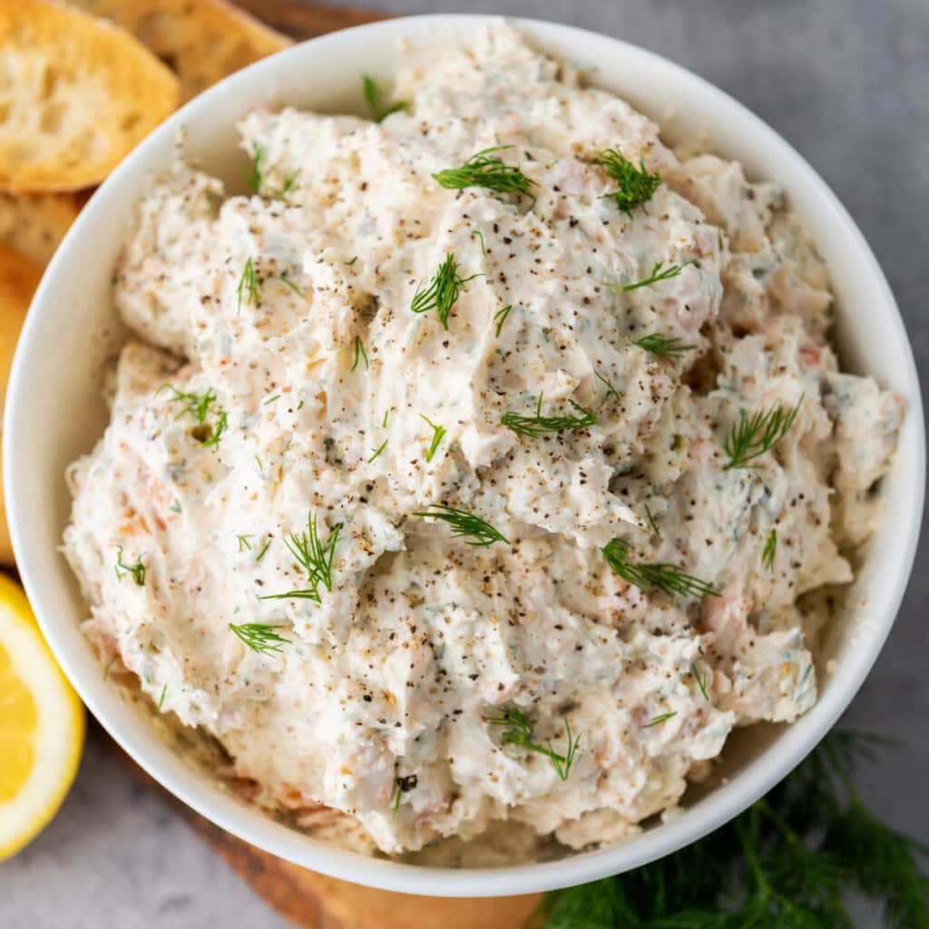 Smoked salmon dip with cream cheese.